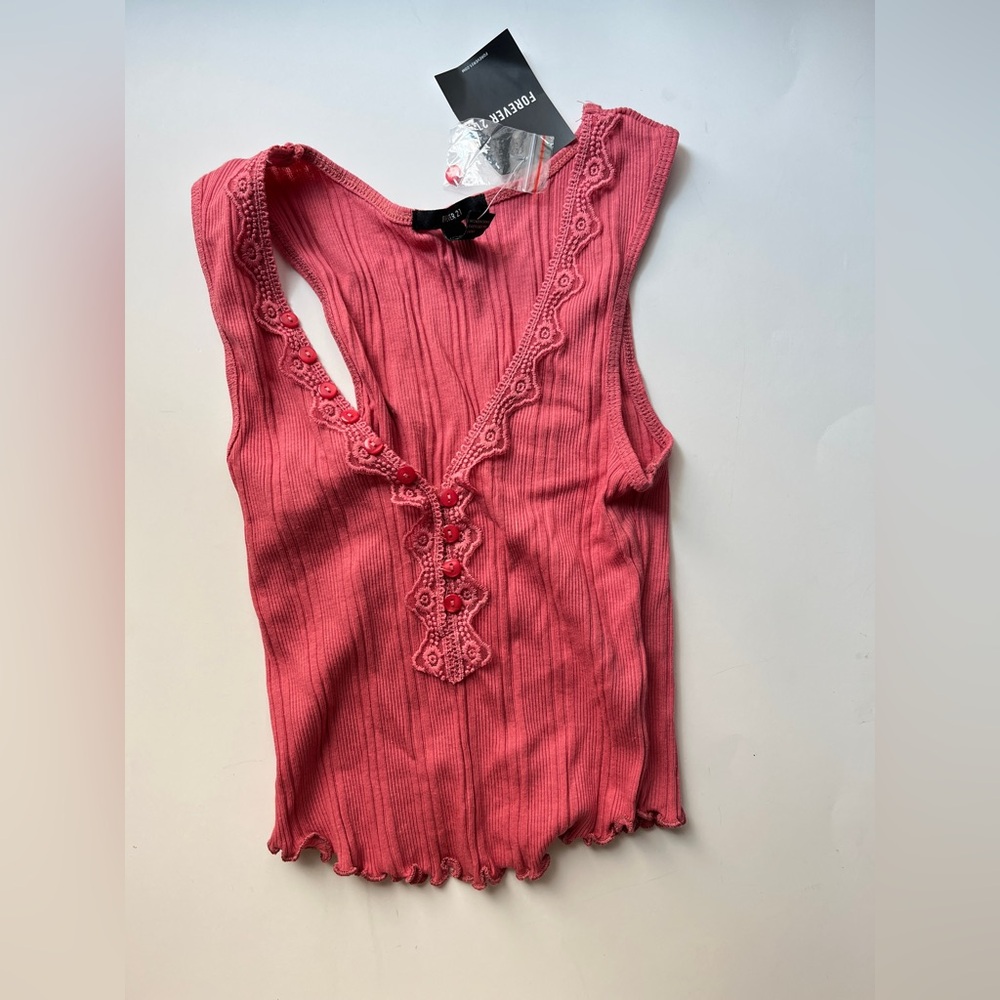 NWT Forever 21 Coral Lace Trim Tank Top